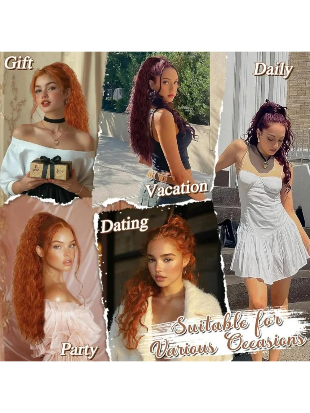 Burgundy Curly Drawstring Ponytail Extension – Long Wavy Synthetic Hairpiece for